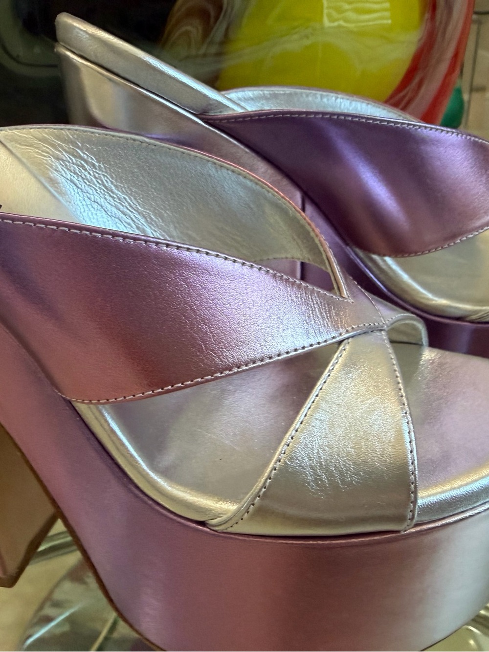 Stuart Weitzman Lavender and Silver Platform Wedge Sandals